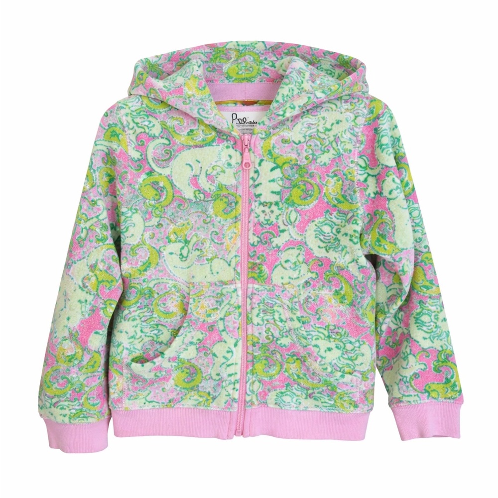Lilly Pulitzer Girls 7 Terry Zip Hoodie Fried Catfish Pink Green‎